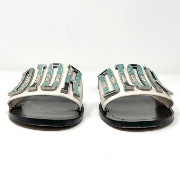 Christian Dior Diorevolution Turquoise Inlay Logo Leather Sandals 36.5 - Picture 3 of 11
